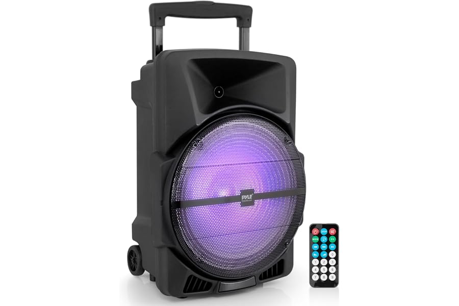 Wireless Portable PA Speaker System -1200W High Powered Bluetooth Compatible Indoor and Outdoor DJ Sound Stereo Loudspeaker w/USB SD MP3 AUX 3.5mm Input, Flashing Party Light & FM Radio -PPHP1544B