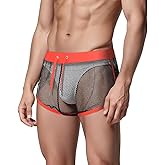 HASWECHYS Men's Mesh Fishnet Boxer Shorts Breathable Elastic Drawstring Sheer See Through for Gym Lounge Party