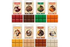 SNOWSEN Autumn Scented Wax Melts, Soy Wax Cubes for Warmer, Pumpkin Pie, Apple Cider, Cinnamon, Pine, Pumpkin Spice,Snickerdoodle, Harvest Spice,Vanilla,Perfect for Spa Relaxing, Bath, Yoga, 8x2.5 oz