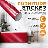 vgoltd Gloss Self-Adhesive Vinyl Wrap Dark Red 60x1000 cm Furniture Sticker view 2