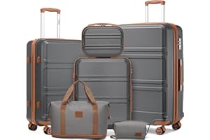 Kono Suitcase Set 3 Piece Luggage Set Expandable(only 28") Carry On Hardside Luggage with TSA Lock Spinner Wheels (Apricot Grey, 6 piece set)