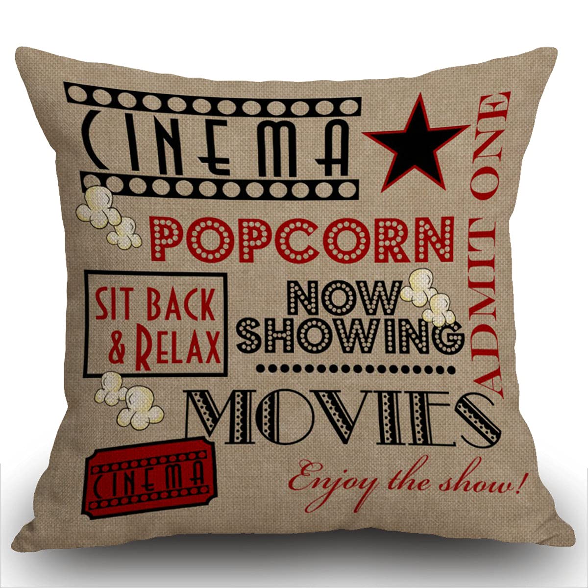 Smooffly Movie Theater Cushion Cover Outdoor Furniture Decorative Linen Square Double Sided Printing Pillow Cover for Home Office Sofa Couch Car Garden 45 x 45cm 18 x 18 inches