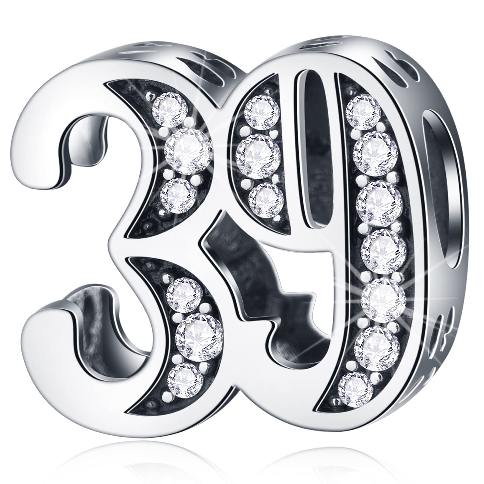 39 Birthday Charms fits Pandora Style Bracelet, 925 Sterling Silver 39th Anniversary Beads with CZ, Number 39 Year Old Gifts for Best Friend/Sister/Mum/Woman