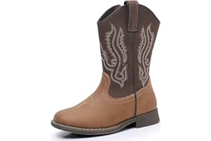 Ahannie Kids Cowboy Boots Boys Girls Square Toe Mid-Calf Cowgirl Western Boots with Side Zipper (Toddler/Little Kid/Big Kid)