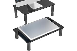 HEMUDU 2 Pack Computer Monitor Stand Riser with Height Adjustable Multi Media Desktop Stand for Flat Screen LCD LED TV, Laptop/Notebook/Xbox One, Black HD01B-202