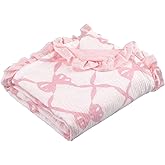 Oudain Pink Bow Flounce Muslin Baby Blankets, Lace Cotton Crib Blanket for Baby Infant Toddler, Soft and Lightweight Nursery Blankets 40"x35"
