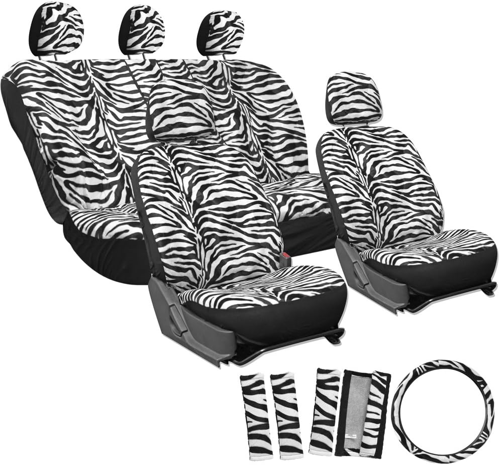 OxGord® 17pc Set of Zebra Print Car Seat Covers w/Deluxe