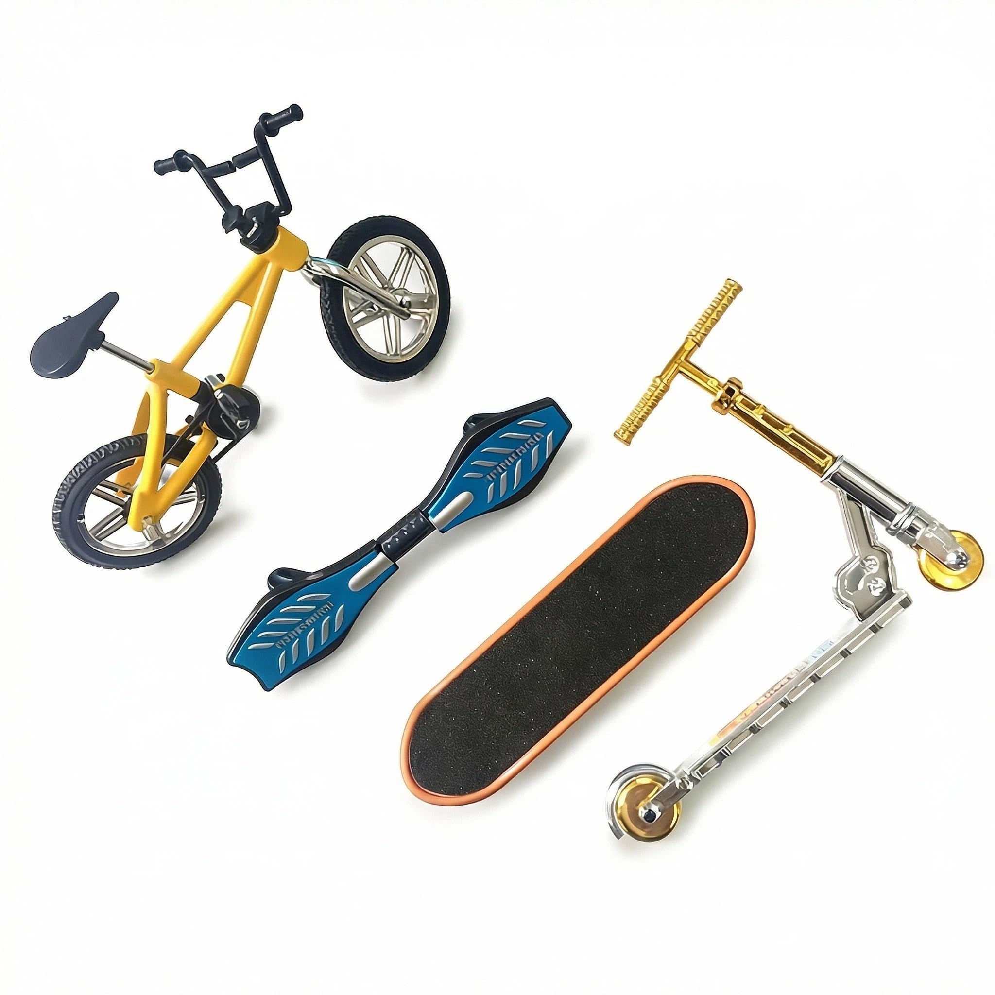 4 Pcs Finger Boards Skateboards Set, Tech Deck Scooter Mini Skateboard, Exercise Finger Coordination Ability & Develop Children's Intelligence, Mini Finger Stress Relieving Toy Bikes for Collectors