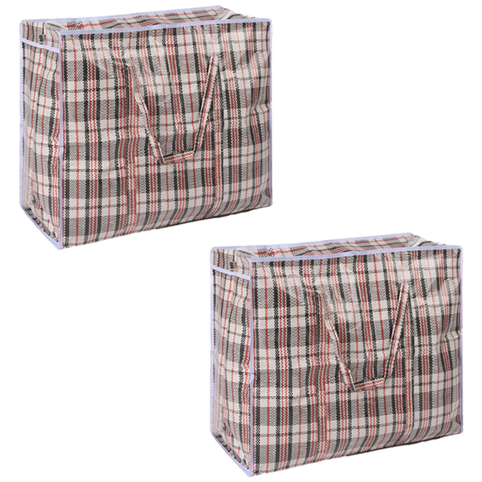 OHS Reusable Laundry Large Bag Grey Check, Laundry Bags with Zips Easy To Carry Handles Lightweight Strong Bag for Clothes Shopping Storage Travel Moving