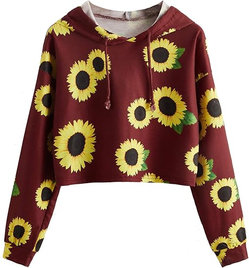 sunflower print crop hoodie
