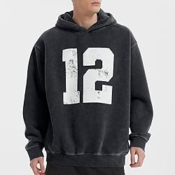 FAIABLE Black Hoodie Mens Acid Wash Oversized