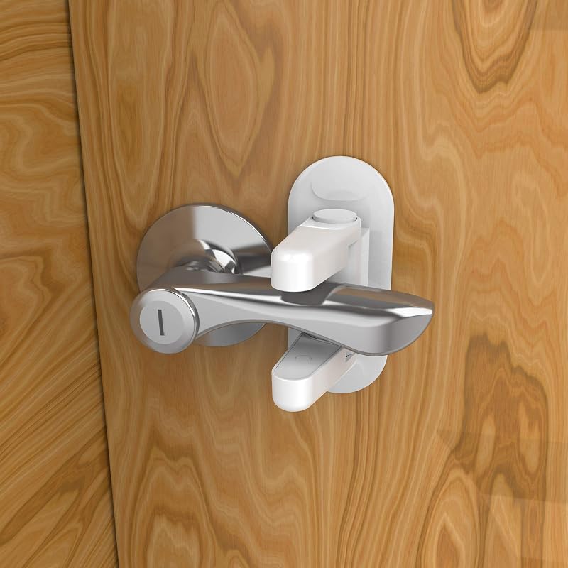 RAV3 Door Handle Locks Child Proof Pack of 2 White Heavy Duty 3M Adhesive