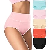 ASIMOON High Waisted Cotton Underwear for Women Plus Size Slight Tummy Control Full Coverage Panties Briefs Ladies Pack