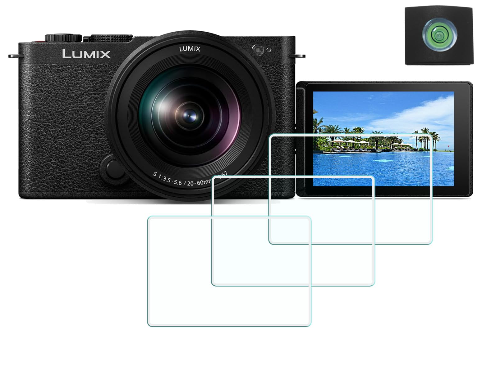 HUIPUXIANG Panasonic LUMIX S9 Camera Screen Protector (for Accessories) with Hot Shoe Cover, 0.3mm HD 9H Hardness, Optical LCD Screen [3+1]