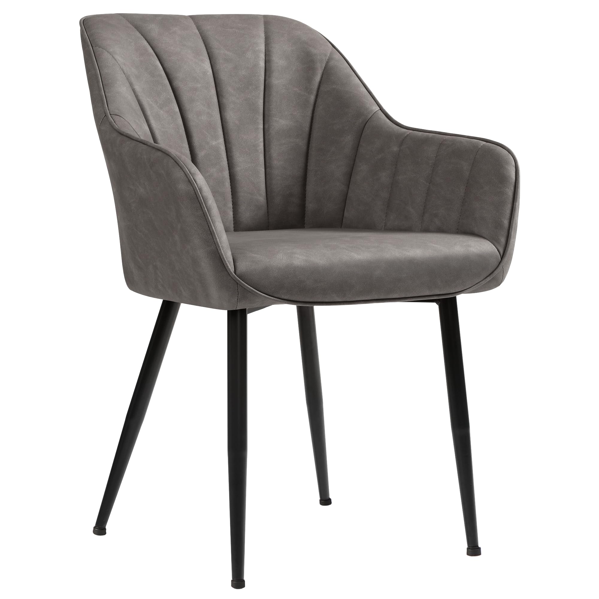 SONGMICS Esszimmerstuhl, Sessel, Loungesessel, mit Armlehne, PU-Bezug, bis 110 kg belastbar, Metallbeine, für Esszimmer, Küche, Wohnzimmer, Schlafzimmer, grau LDC079G01