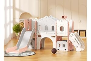 YUFU 8 in 1 Kids Slide for Toddlers Age 1-3, Kids Playset with Basketball Hoop and Ball, Indoor Outdoor Playground