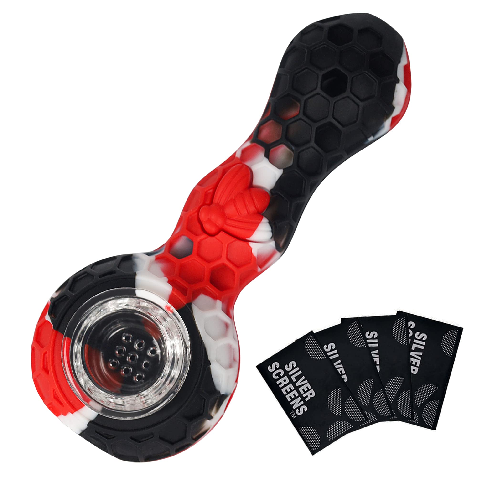 SUNNEKO Silicone Smoking Pipe, Portable Silicone Tool with 9-Hole Glass Bowl, Heat Resistant and Odorless, Creative Design