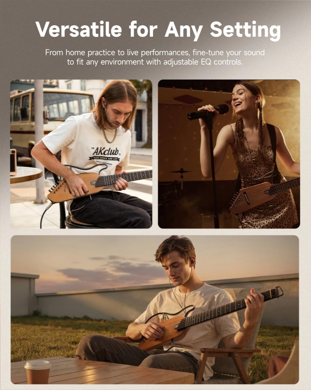 Donner HUSH I Guitar For Travel - Portable Ultra-Light and Quiet Performance Headless Acoustic-Electric Guitar, Maple Body with Removable Frames, Gig Bag, and Accessories