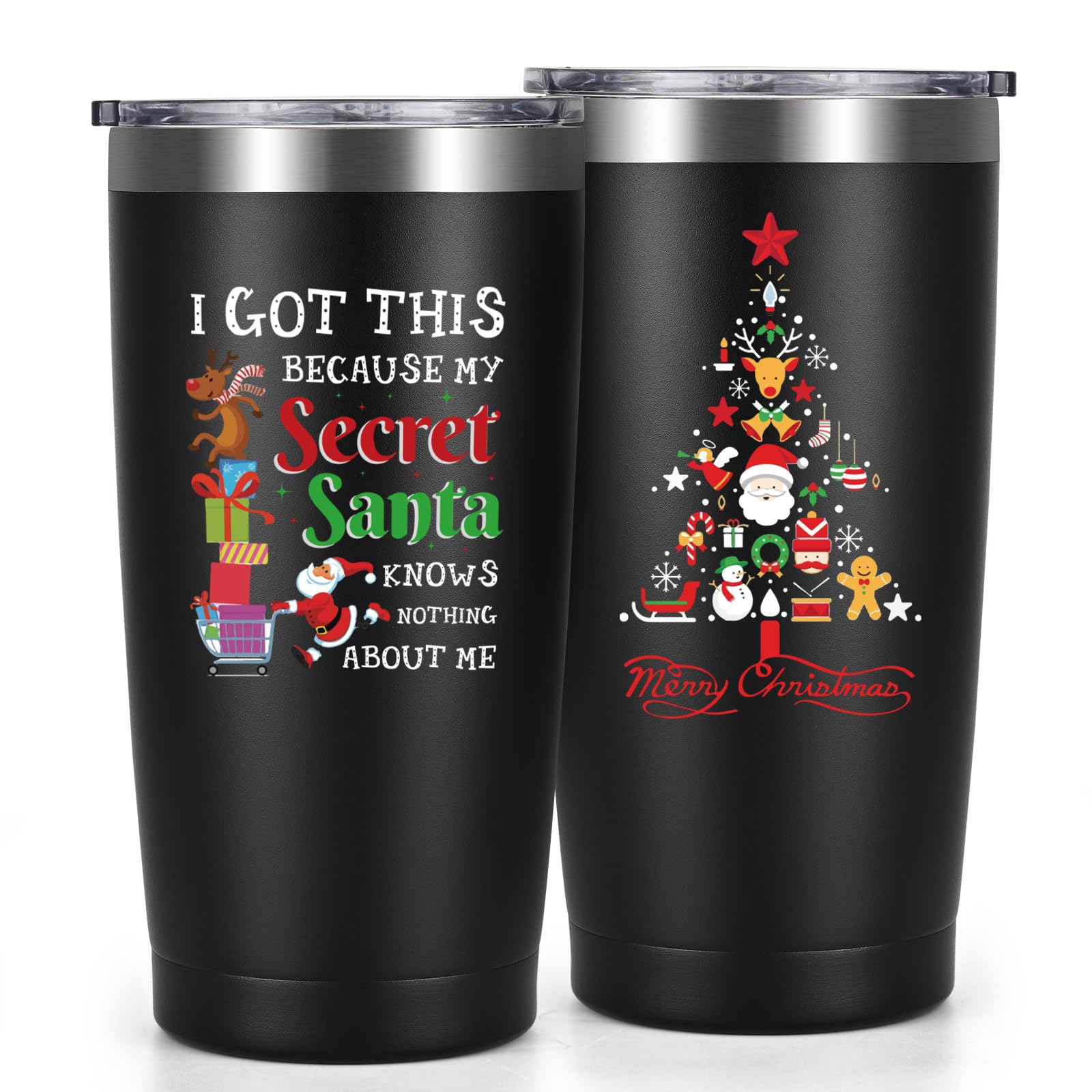 Livole Funny Gifts for Men, Dad, Brother, Kollegen, Secret Santa Gifts for Men, Him, I Got This Because My Secret Santa Knows Nothing About Me, Funny Christmas Mugs, 20oz Insulated Wine Tumbler
