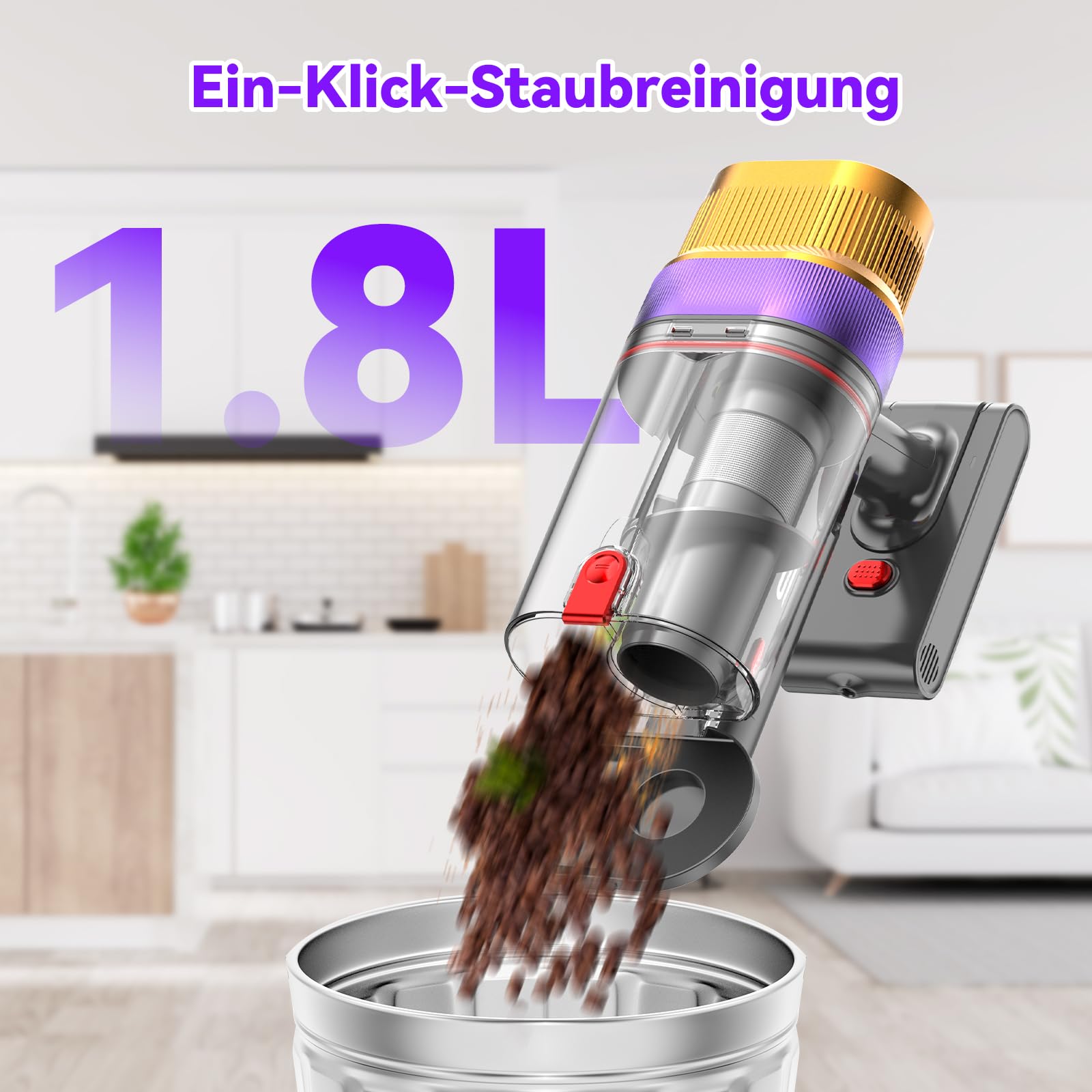 Vistefly V15 Ultra Akku Staubsauger, 58000Pa 600W 70Mins Staubsauger Kabellos mit Doppeldisplay, Akkustaubsauger Doppelter Staubbehälter Design Akkusauger für Hartböden Teppich Tierhaare 7