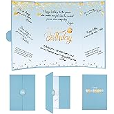 Crenics Birthday Decorations for Women or Men, Dusty Blue and Gold Birthday Guest Sign in Book Alternative, Happy Birthday Signature Book 18" x 12", Awesome Birthday Gifts for Girls Boys