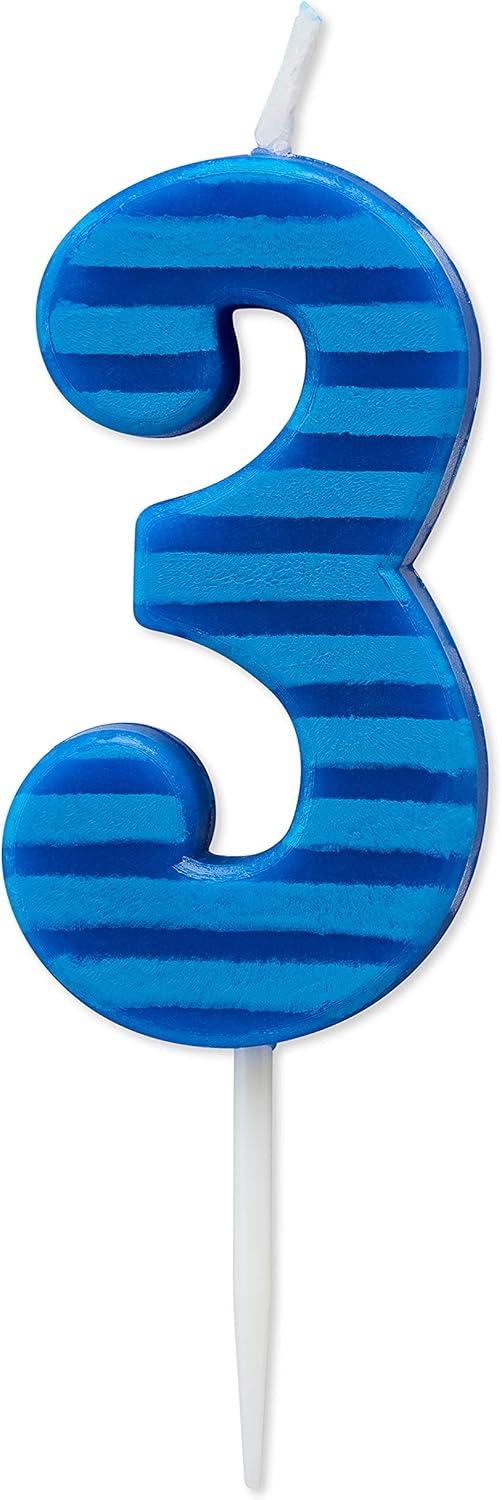 Candles & Holders - Papyrus Number 3 Birthday Candle, Blue Stripes (1-Count)