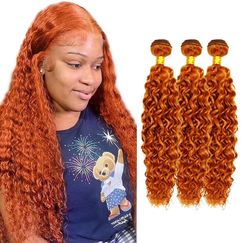 Photo 1 of #350 Ginger Orange Bundles Human Hair Water Wave Human Hair Bundles 18 18 18 Inch Orange Brazilian Hair 3 Bundle Unprocessed Virgin Remy Hair Extensions 50 Gram Per Bundle
