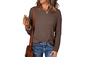 EVALESS Womens Sweaters Casual Long Sleeve Crewneck Cable Knit Lightweight Oversized Crochet Sweater Pullover Tops