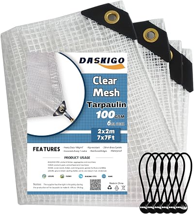 DASKIGO 4x4M Clear Reinforced Tarpaulin Cover with 6 Bungee Balls