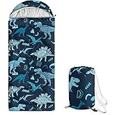 Wake In Cloud - Kids Sleeping Bag for Boys Toddlers, Camping in Warm Cold Weather, Backpacking Lightweight Compact Outdoor Liner for 3 Seasons, Colorful Dinosaur Graffiti