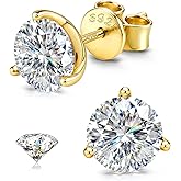 GEMQUEEN Moissanite Earrings Studs : 18K Gold Plated S925 Sterling Silver Stud Earring for Women Men Moissanite Jewelry Hypoallergenic Brilliant Round Cut D Color VVS1 1CT-4CT