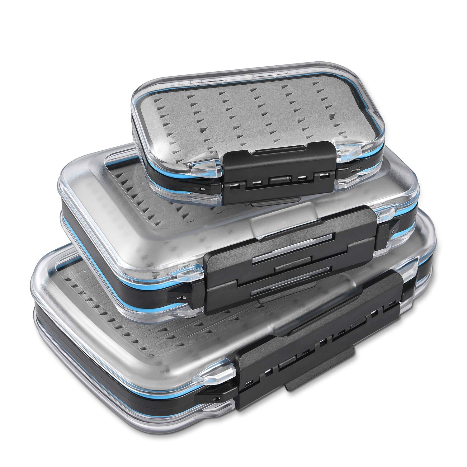 Gonex Fly Boxes for Fly Fishing Two-Sided Waterproof Lightweight Fly Fishing Box Easy Grip Transparent Lid Fly Fishing Lures Boxes Sizes A+B+C, Grey