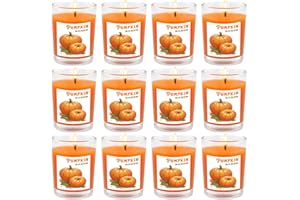 BERYSCEN Pumpkin-Scented Glass Votive Candles, Set of 12 – Warm Fall Aroma, Perfect for Home Decor, Thanksgiving, and Halloween Parties