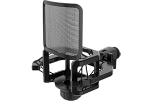 Cenroelon Microphone Shock Mount with Microphone Filter Windscreen Reduce Noise Anti Vibration Screen Stable Easy Install,Bla