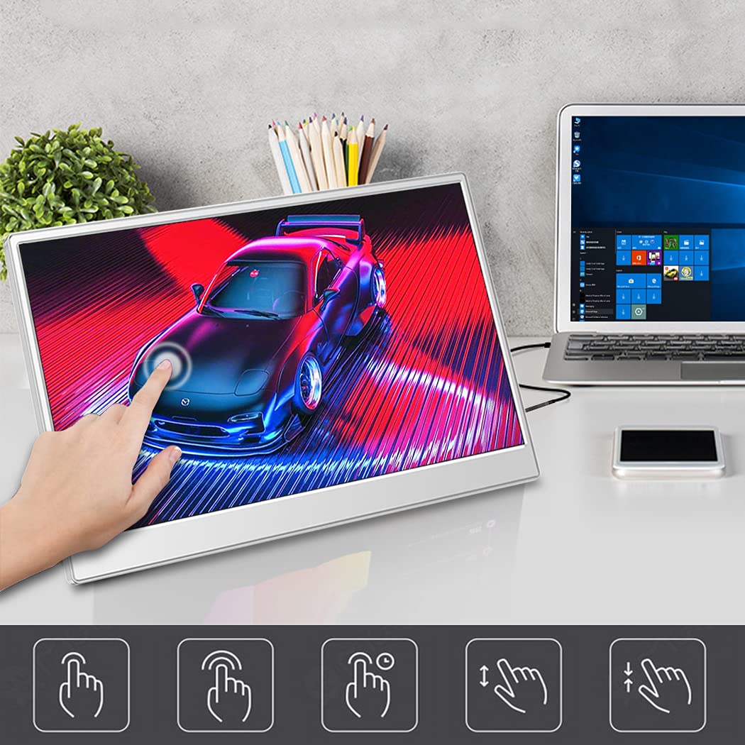 Magedok Touch Monitor 14 Inch 4K, 3840 x 2160.10 Point Capacitive Touch Screen, HDMI/USB C/Mini DP Interface, Integrated Speaker, VESA, Commercial Screen (1920 x 1080, 15.6 Inch IPS)
