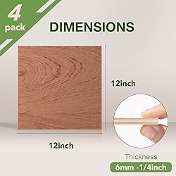 Rowood 4 Pack Bubinga Plywood 1/4,12x12x1/4inch,6mm