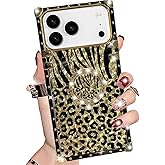 Changjia Glitter Kickstand Case for iPhone 17 Pro,Cute Luxury Bling Sparkly Leopard Cheetah Print Pattern with Ring Stand Elegant Shockproof Women Girls Protective Cover for iPhone 17 Pro 6.3",Leopard