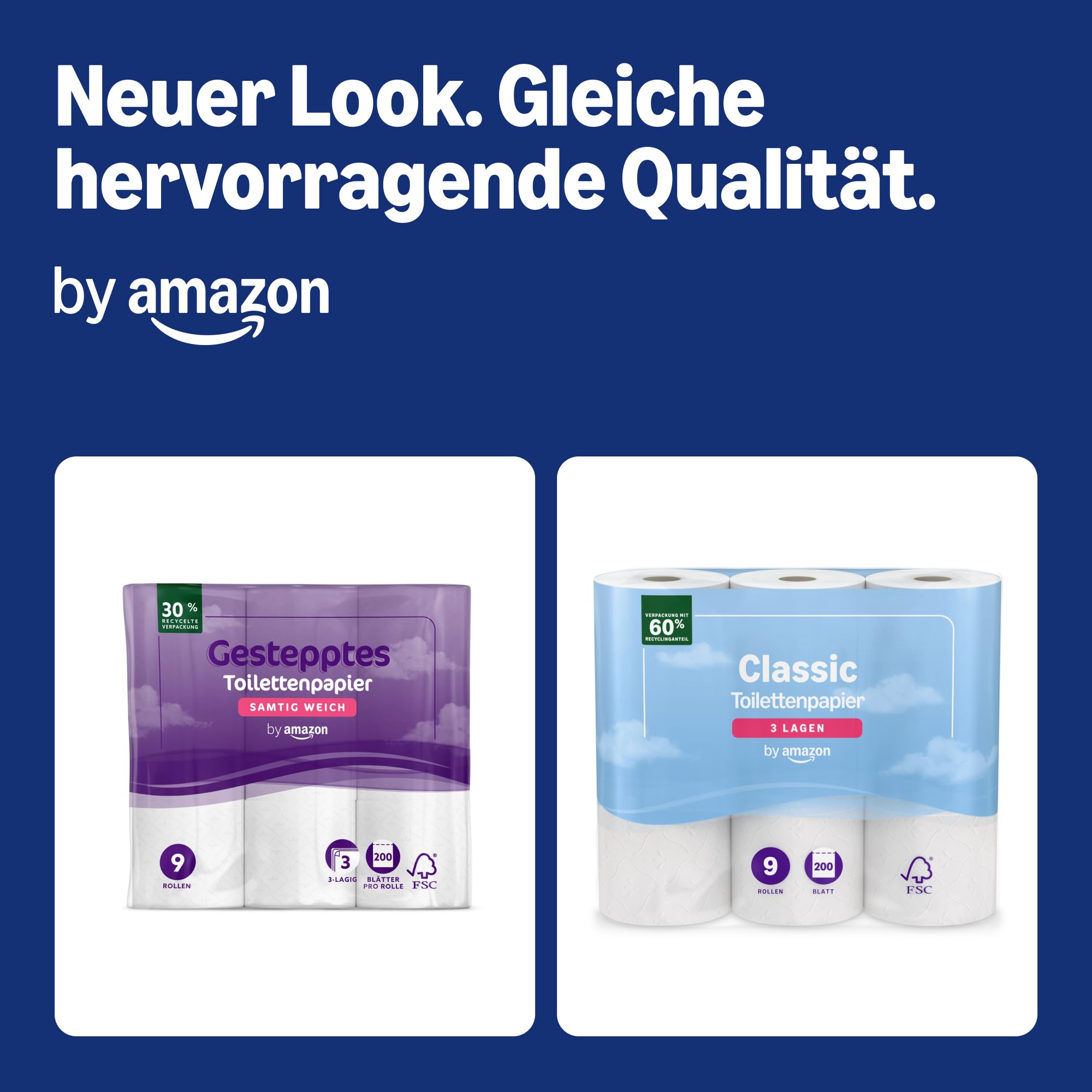 by Amazon Klassisches Toilettenpapier, 3-lagig, 36 Rollen (9 Rollen, 4er-Pack), 200 Blatt pro Rolle, FSC-zertifiziert 2