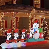 HZGDEJTG 10FT Penguin Pulling a Polar Bear On a Sleigh Christmas Outdoor Inflatable Decoration, Built-in LED Lights and Flashing Lights, Suitable for Christmas Lawns, Gardens, and Courtyards