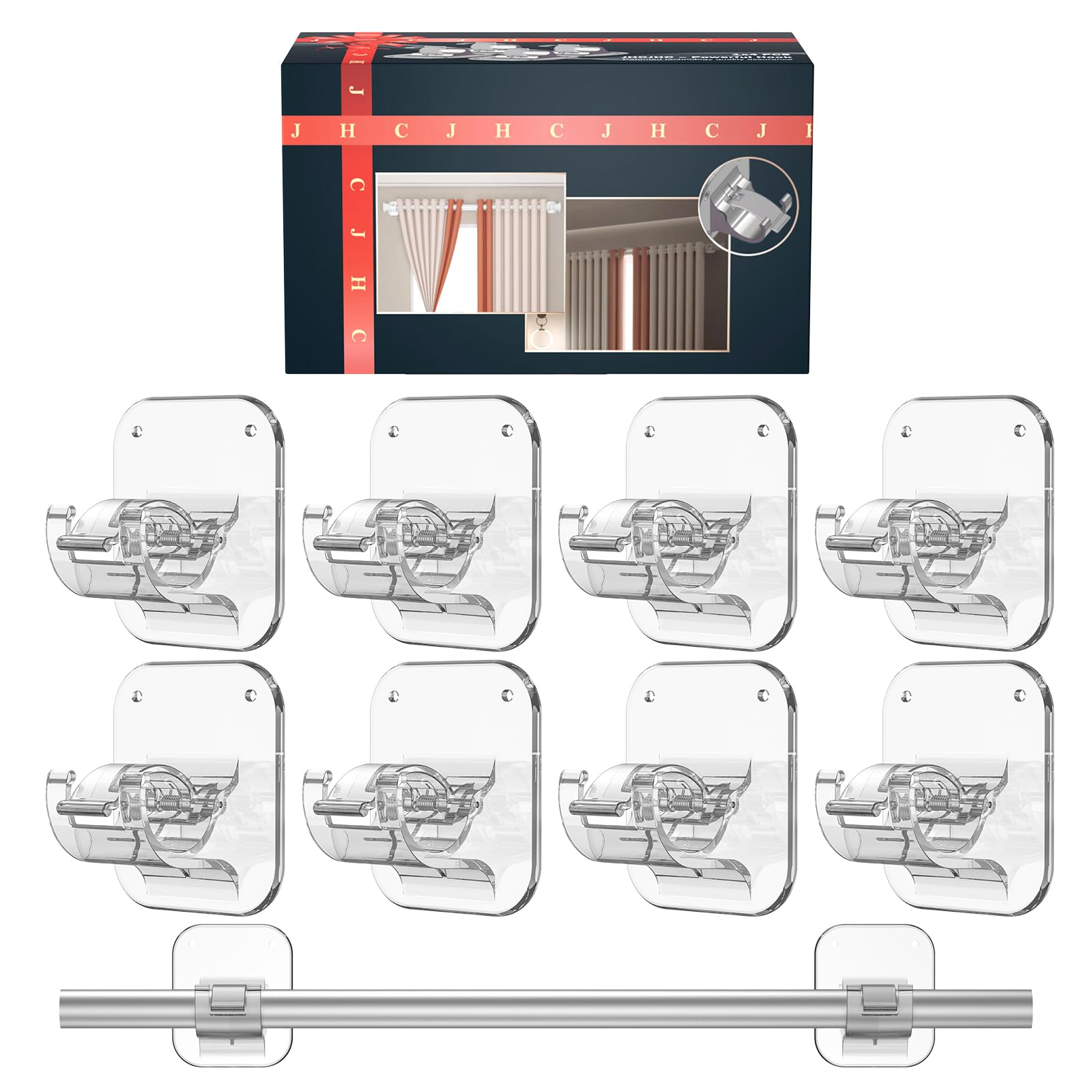 Adhesive Curtain Rods No Drilling Holder 40LB, No Drill Curtain Rod Brackets,Renter Friendly Curtain Hooks for Hanging Drapes,Over Blinds for Dorm Apartment Kitchen Bedroom Home Bathroom