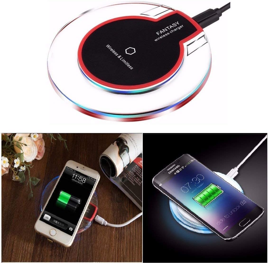 Classico Fast Wireless Charger for Samsung Galaxy S9, S8/S8 Plus Note 8 S7 S7 Edge Note 5 S6 All Qi-Enabled Smartphones (for Fast Charging Use only Certified 1-2Amp Charging Dock/Adapter)