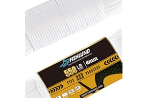FISHLUND Paracord 550 lb, 7 Strand Type III Paracord Rope 100ft 4mm, Nylon Parachute Cord for Camping, White