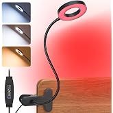 SNVHLQ Clip On Reading Light for Bed, 670nm Red Light | 3 White Colors, 360&deg; Gooseneck, Heavy-Duty Clip for Headboard/Table, Dimmable, Timer, Portable, Plug-In