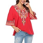 YZXDORWJ Women's V Neck Embroidered Mexican Peasant Blouse