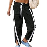 SeeLuNa Casual Wide Leg Pants Woman Drawstring Elastic Waist High Rise Strip Flowy Long Lounge Trousers with Pockets