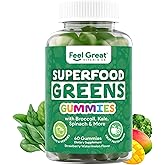 Super Greens Gummies - Green Superfoods Supplement with Spinach, Broccoli, Kale, Beet Root, Elderberry for Immunity Support - Fruit and Vegetable Supplement - Watermelon Flavor, 60 Gummies