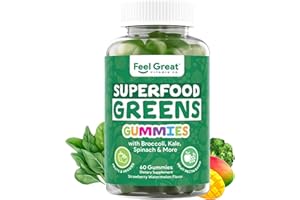 THE FEEL GREAT VITAMIN COMPANY Super Greens Gummies - Green Superfoods Supplement with Spinach, Broccoli, Kale, Beet Root, Elderberry for Immunity Support - Fruit and Vegetable Supplement - Watermelon Flavor, 60 Gummies