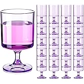 Singhoow 48 Packs 8oz Acrylic Reusable Plastic Wine Glasses Bulk Valentine Wedding Disposable Short Stem Baby Shower Party Goblet Cup Vintage Unbreakable Cocktail Drink Bars Stemware (Pastel Purple)