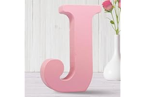AOCEAN 8 Inch Pink Wood Letters Unfinished Wood Letters for Wall Decor Decorative Standing Letters Slices Sign Board Decoration for Craft Home Party Projects (J)