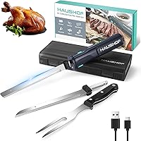 HAUSHOF Cordless Electric Knife Set for Meat Slicing, 8V Electric Carving Knife for Fish, Bread, Turkey, Rechargeable Meat Cu